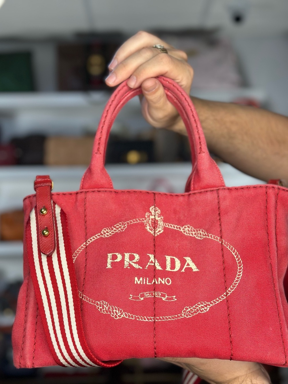 PRADA RED 2 WAY BAG